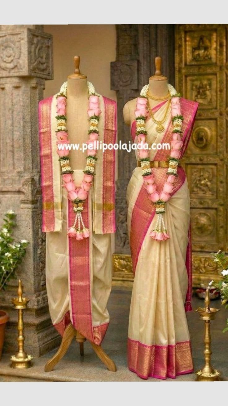 Floral garland decoration at the wedding venue.
